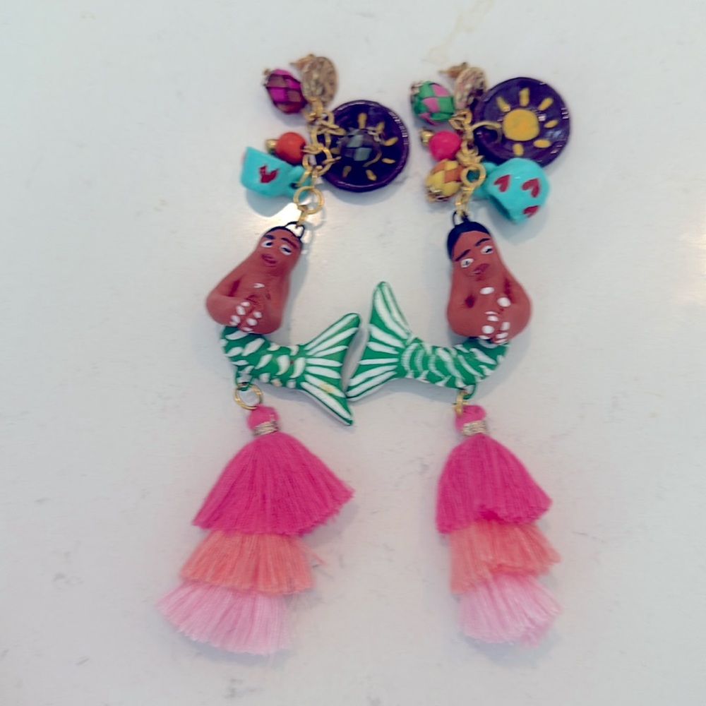 brown Mermaid Mexican Tassel Earrings handmade NWOT 🤎🧜‍♀️
